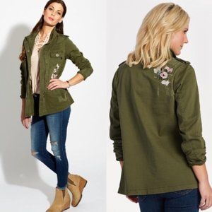 Kersh Utility Olive Green Embroidered Distressed Jacket